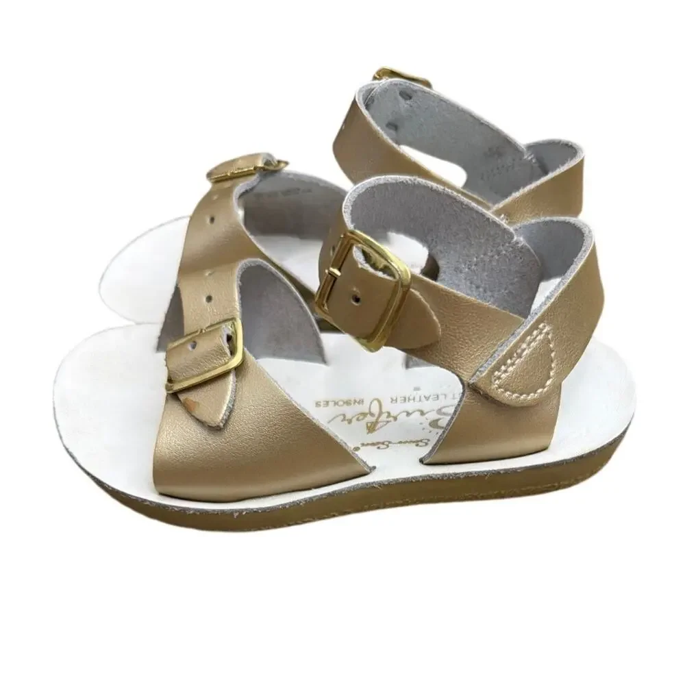 Sun-San Surfer Sandals Metallic Gold Double Buckle Toddler Size 7